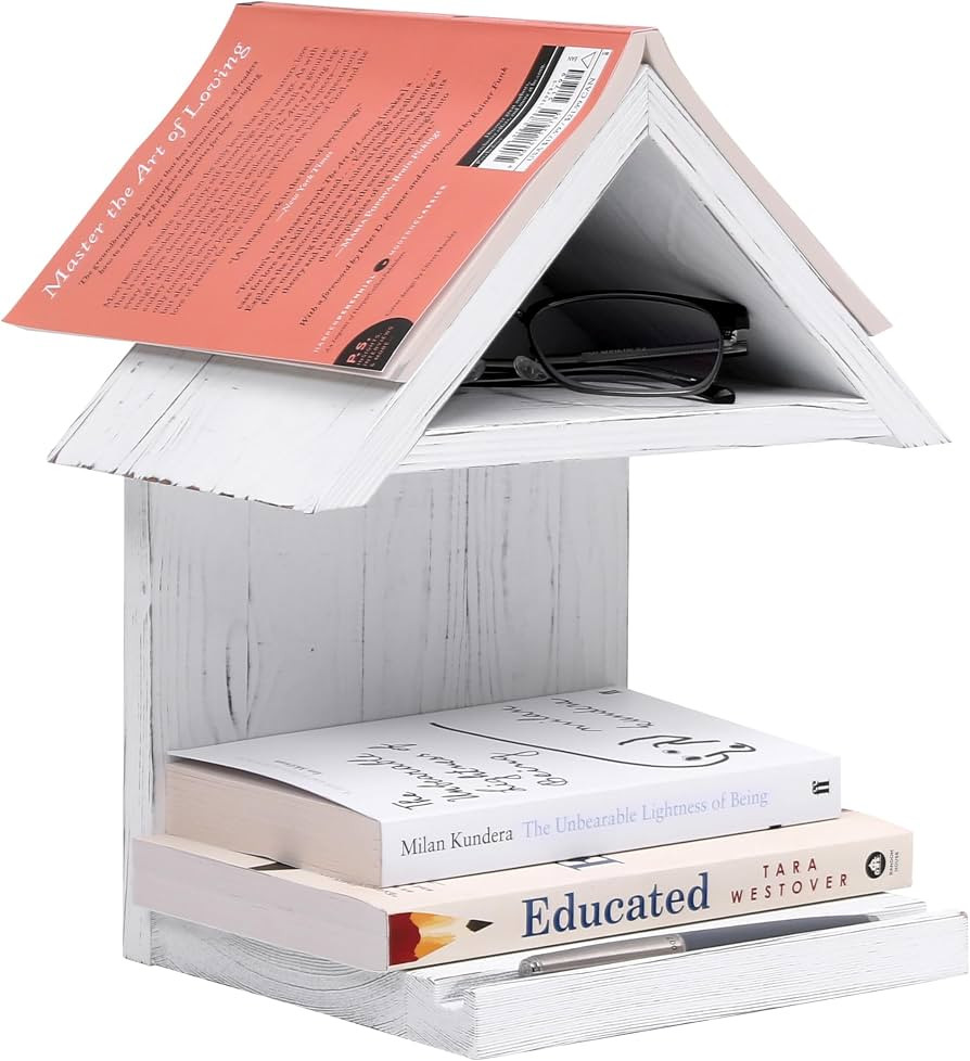 LETUBUYU Wooden Floating Bedside Bookshelf, Desktop Book Stand, Mini Library Shelf for Glasses, S... | Amazon (US)