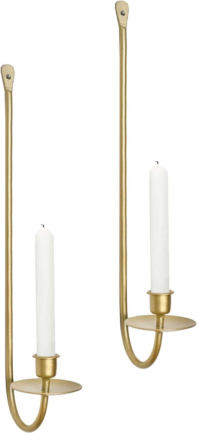 Wall Candle Holders Set of 2 Handcrafted Wrought Iron Sconces with Gold Finish, Easy to Install M... | Amazon (US)
