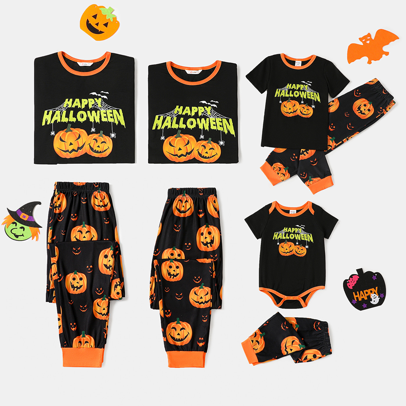 PatPat Halloween Pumpkin & Letter Family Matching Pajamas,Flame Resistant,One piece,Unisex | Walmart (US)