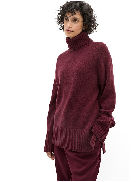 Seed Heritage Merino Wool Roll Neck Side Split Knit | David Jones | David Jones (Australia & New Zealand)