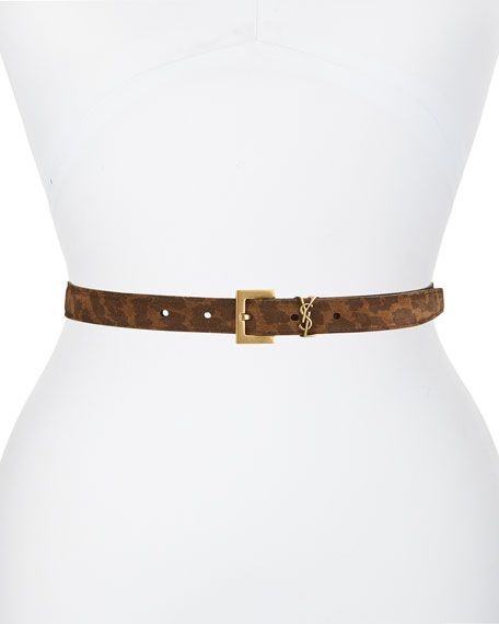 Saint Laurent YSL 20mm Leopard-Print Suede Leather Logo Belt | Neiman Marcus