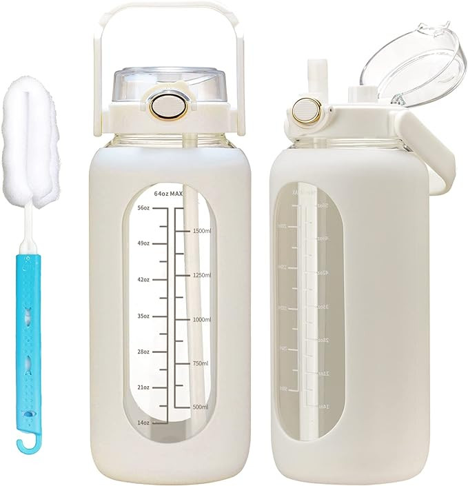 chunmo 64oz Glass Water Bolttles with Straw Half Gallon Large Motivational Water Bottle with Time... | Amazon (US)