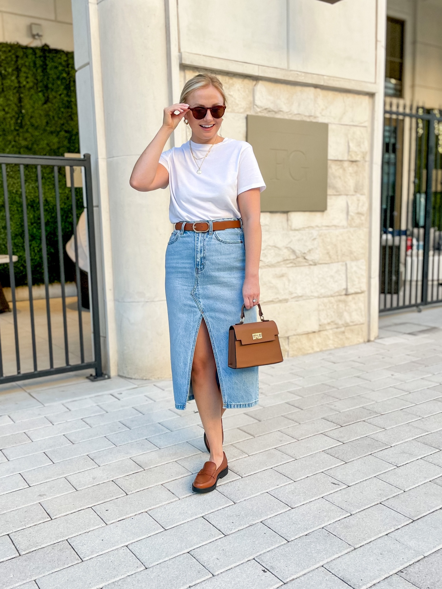 Wearing a 25P in skirt and XS in tee | denim skirt, midi skirt, loafers, fall outfit, casual fall outfit 

#LTKSeasonal #LTKfindsunder50 #LTKstyletip