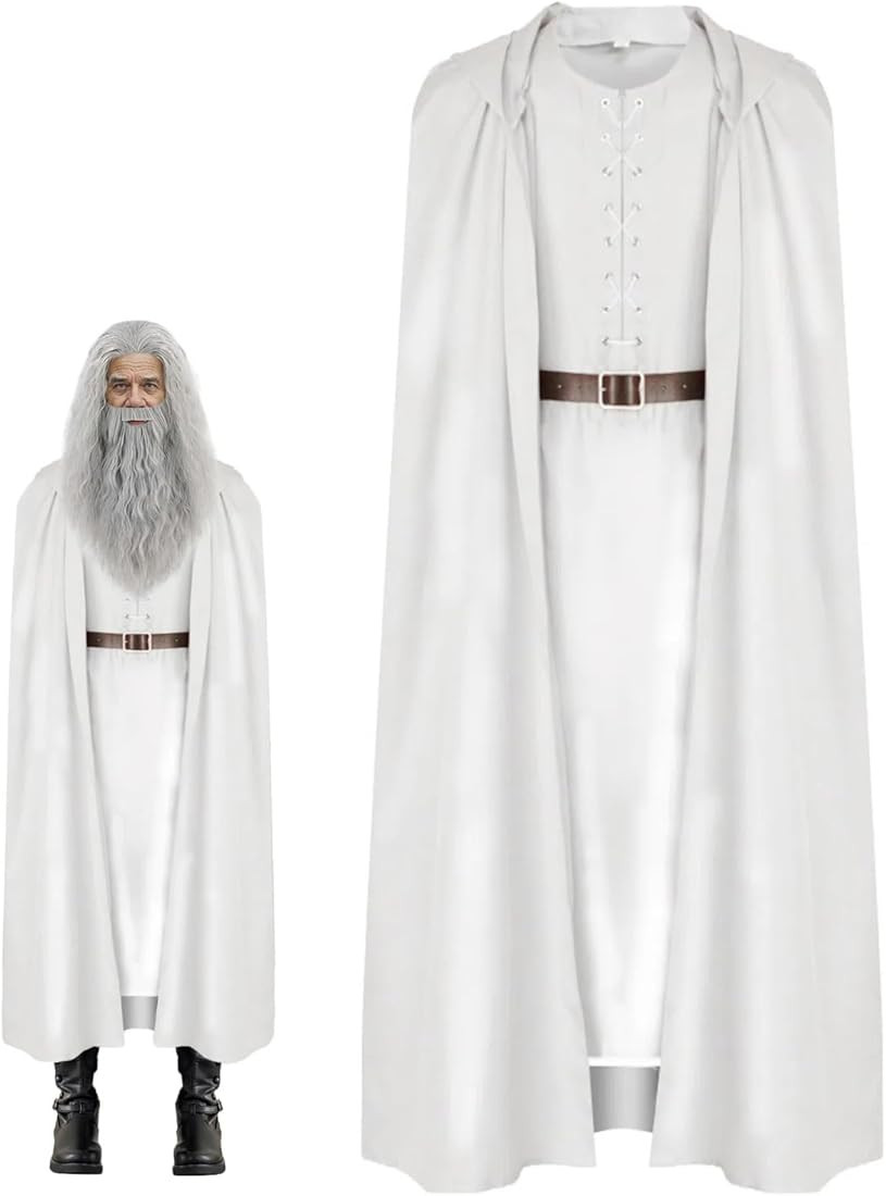 The White Costume Hooded Robe Cloak Cosplay Wizard Outfit Full Set Halloween Cape | Amazon (US)