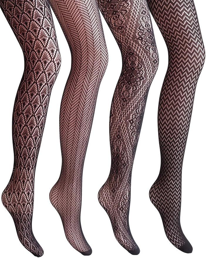 VERO MONTE 4 Styles Women Fishnet Tights Patterned Fishnets Stockings Small Hole | Amazon (US)
