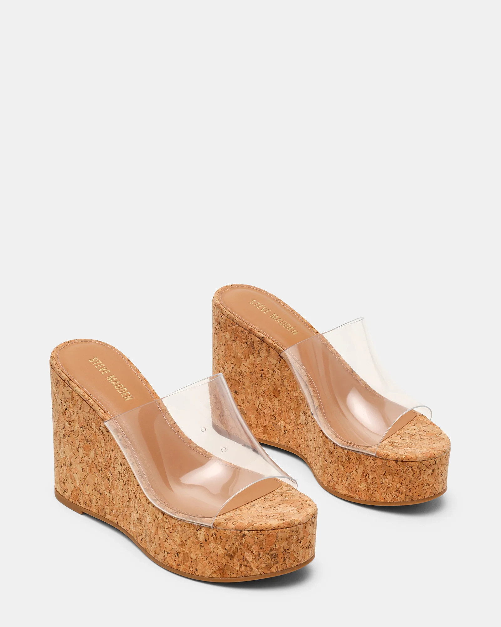 CASSI Cork Clear Platform Raffia Wedge Women's Sandal | Steve Madden (US)