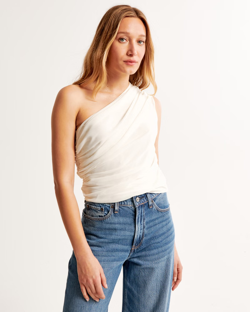 Sheer Asymmetrical One-Shoulder Set Top | Abercrombie & Fitch (US)