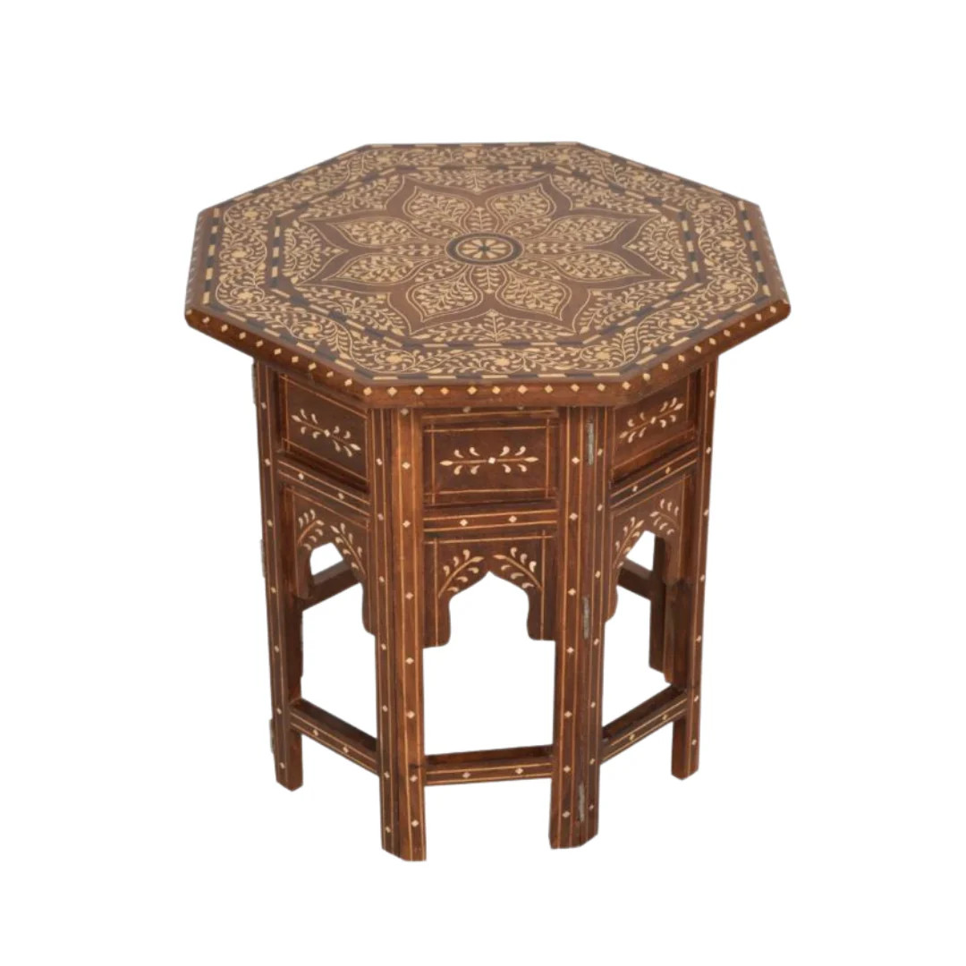 Bone Inlay Side Table with Lotus Top | Noel Pittman