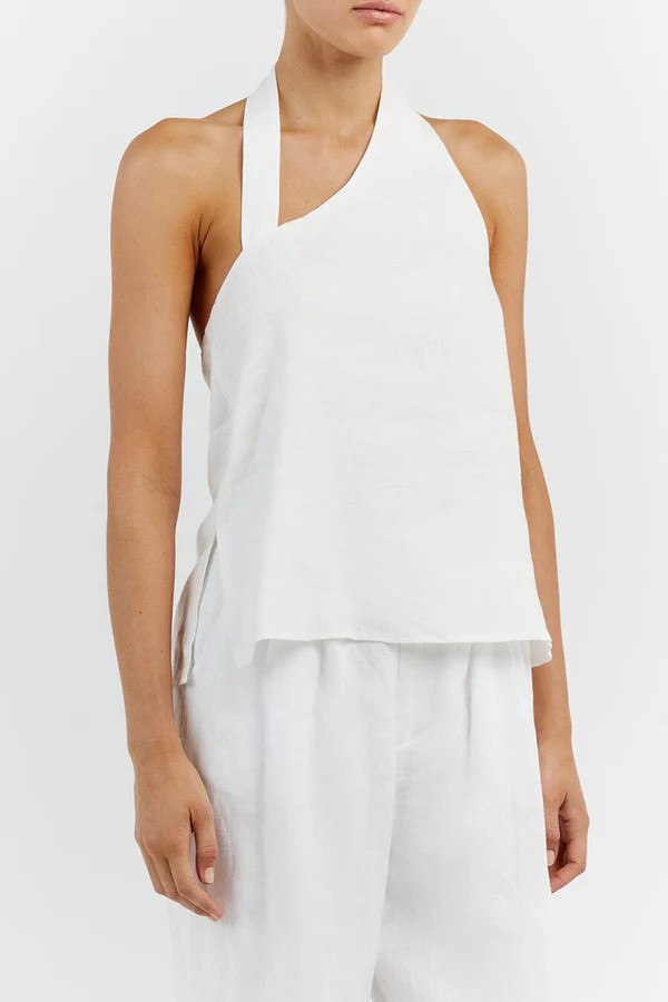 ZOEY WHITE LINEN ASYM TOP | DISSH