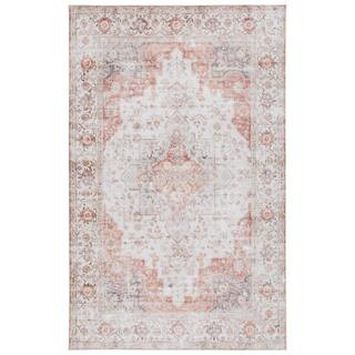 SAFAVIEH Tuscon Light Gray/Rust 5 ft. x 8 ft. Machine Washable Floral Distressed Area Rug | The Home Depot