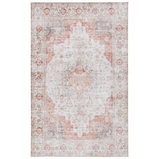SAFAVIEH Tuscon Light Gray/Rust 5 ft. x 8 ft. Machine Washable Floral Distressed Area Rug | The Home Depot
