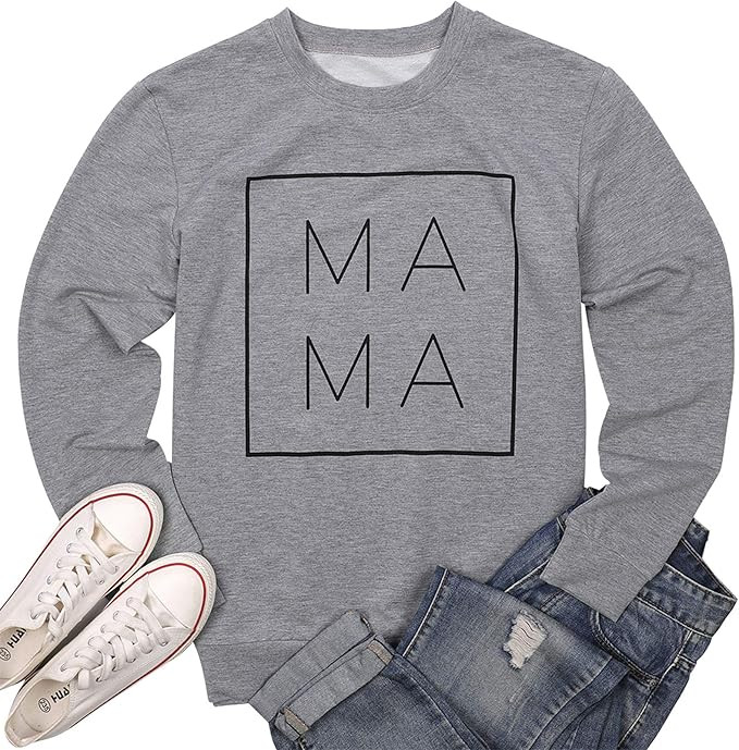 EGELEXY Mama Sweatshirt Women Funny Letter Print Mom Life Blouse Tops Casual Long Sleeve Pullover... | Amazon (US)
