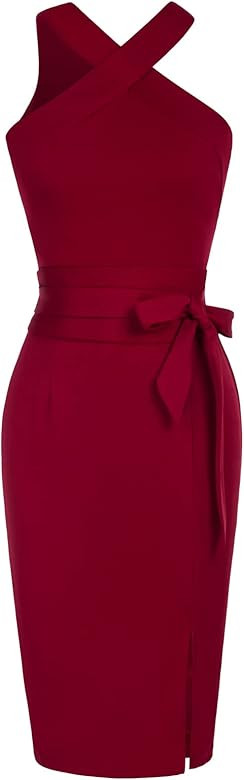 GRACE KARIN Women's Halter Neck Bodycon Dresses Summer Sleeveless Belted Slit Cocktail Midi Sheat... | Amazon (US)