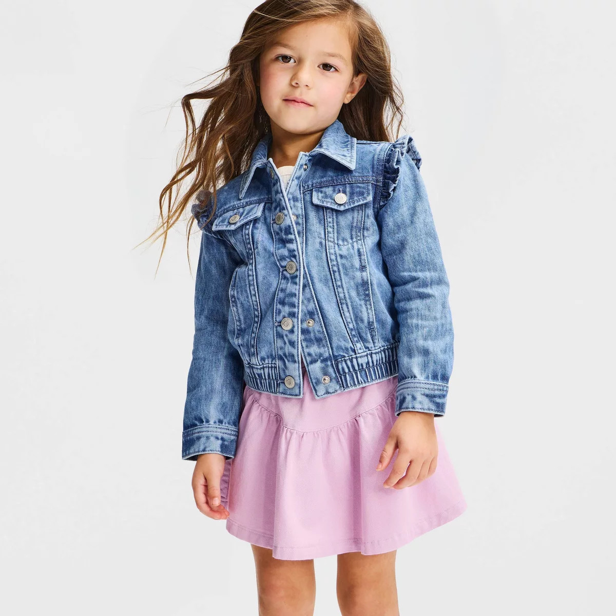 Baby Girls' Ruffle Sleeve Denim Jacket - Cat & Jack\u2122 Medium Wash 12M | Target