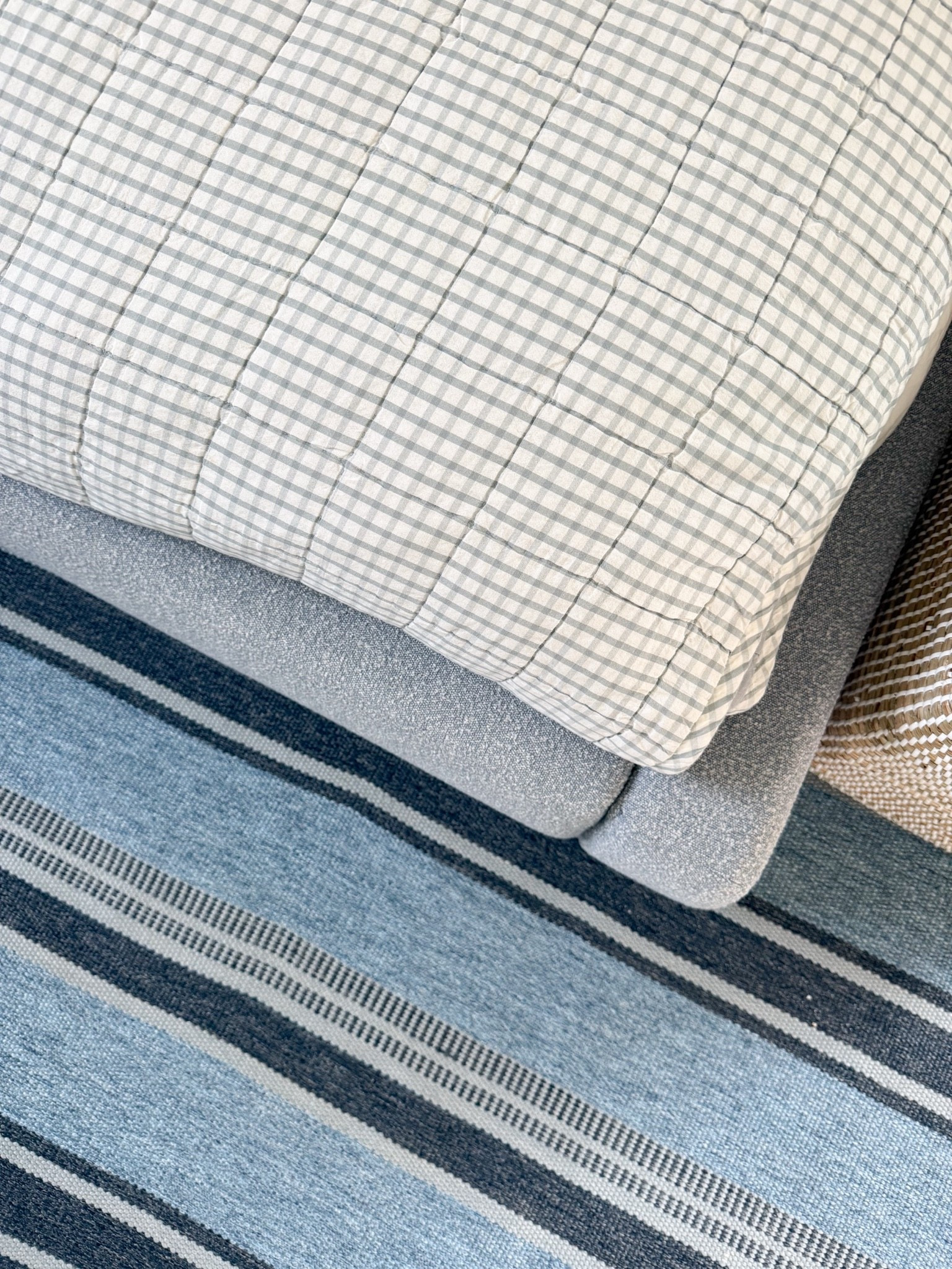 I love a cute pattern mix in a kid’s bedroom! Stripes rug, solid duvet, fun sheets and the cutest gingham quilt. (and this woven toy basket to hold all of the things!!!)

#LTKHome #LTKKids #LTKmomlife