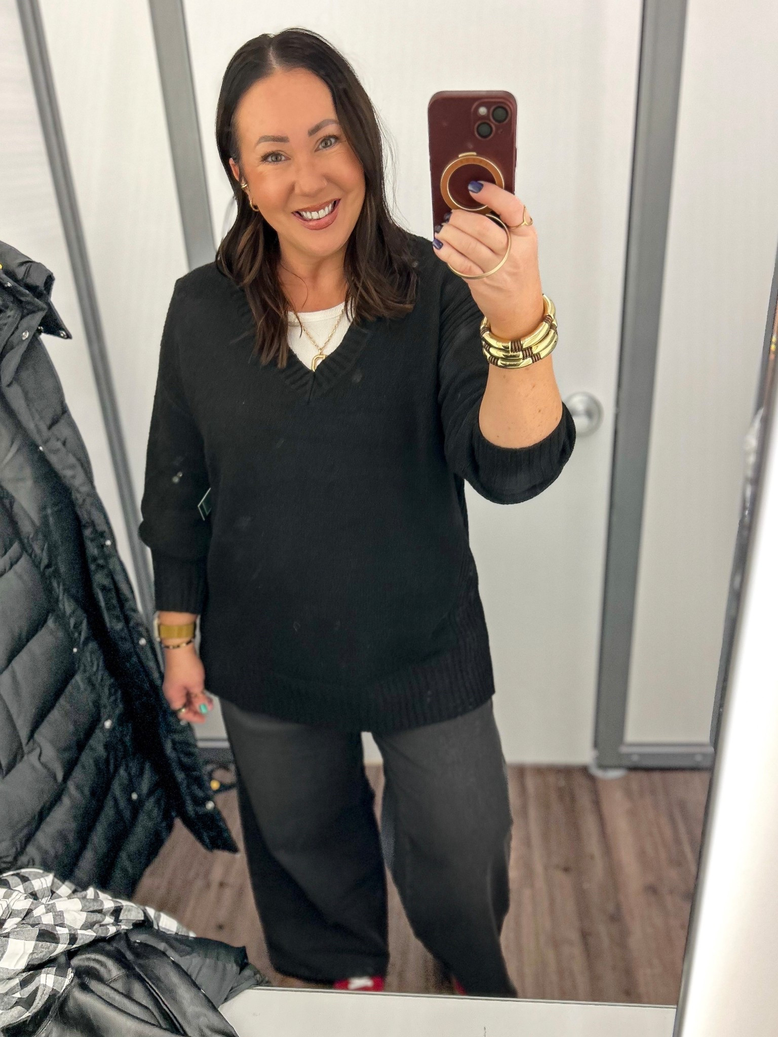 Tunic length v neck sweater on sale for $13 @walmart! Super soft and love the length on this one. Wearing a 0X! Another great curvy section find. XL ribbed top. Large jeans  

#LTKOver40 #LTKFindsUnder50 #LTKPlusSize