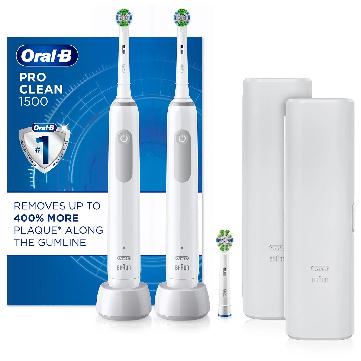 Oral-B Pro Clean 1500 Electric Rechargeable Toothbrush, Powered by Braun (2 pk.) | Sam's Club
