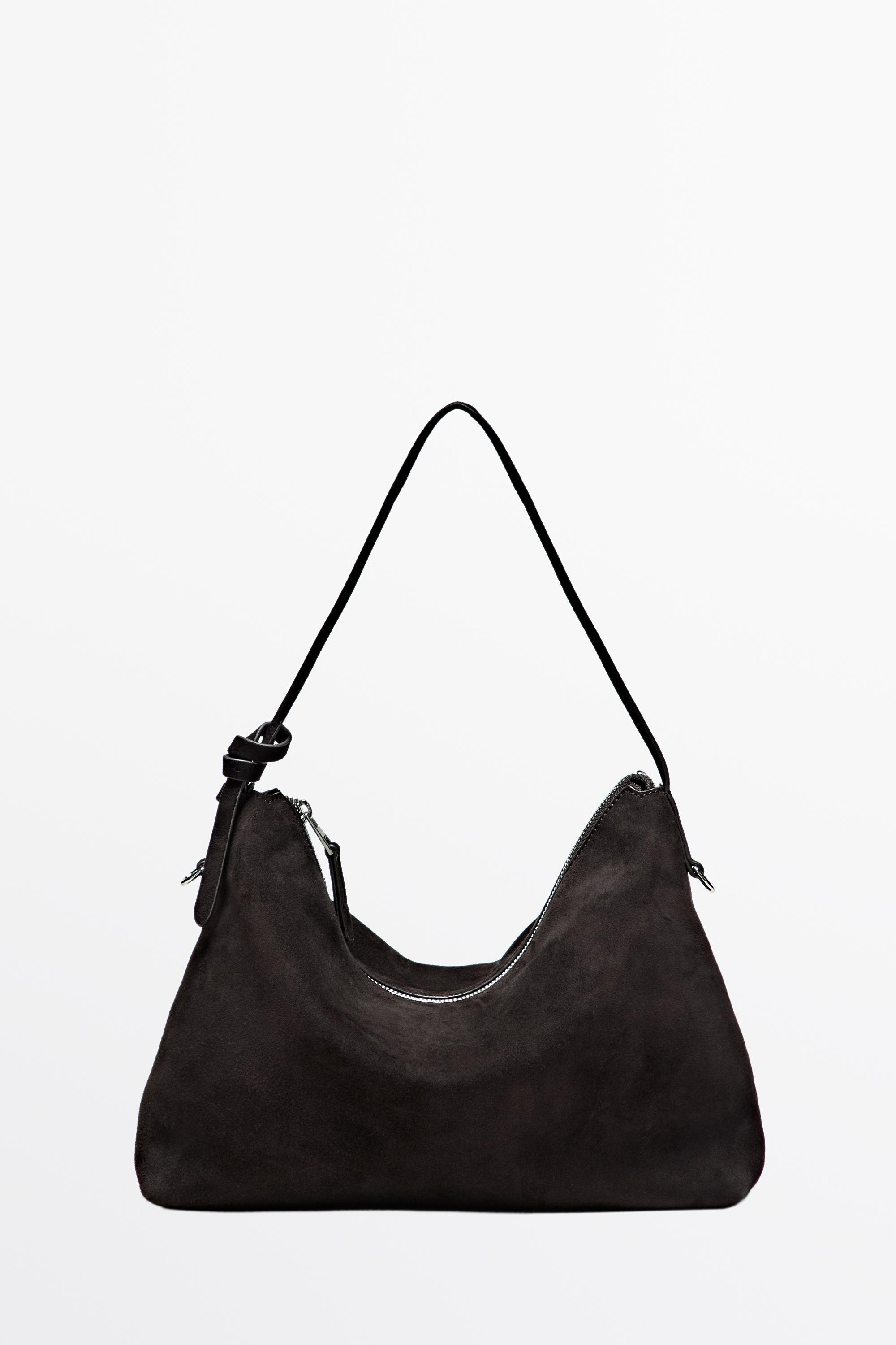 Medium split suede shoulder bag | Massimo Dutti UK