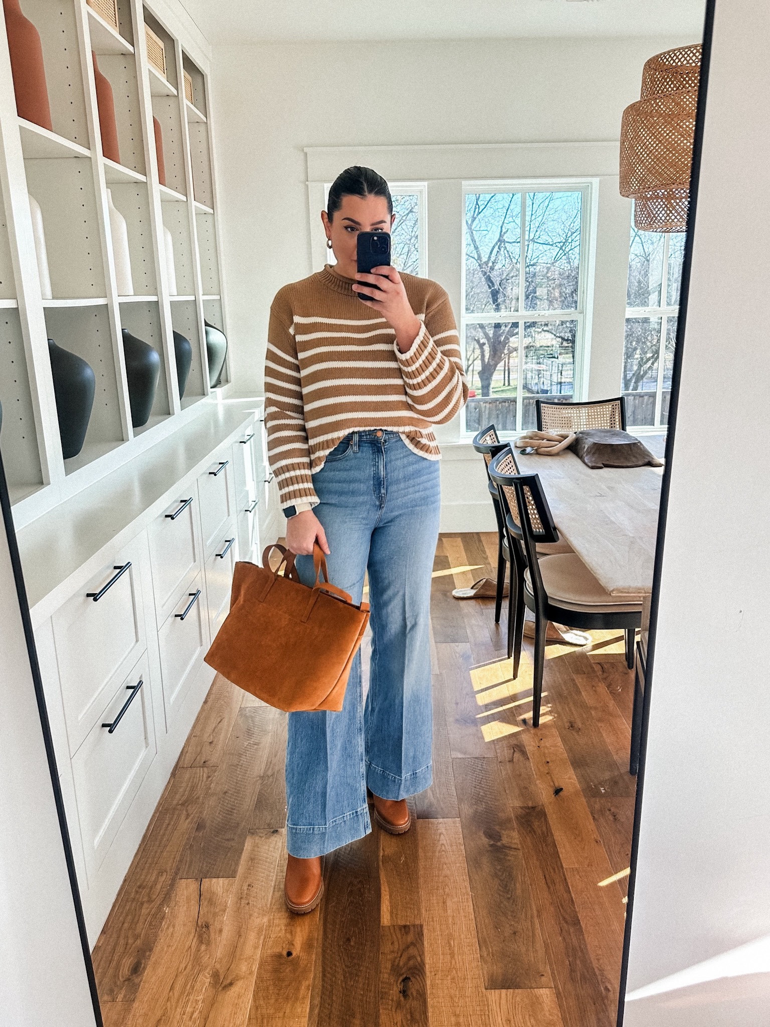 These are the best non-skinny jeans I’ve found! I’m in the 30, great fit. Could size up for a looser waist but overall TTS. I’m in the regular length so they are pretty long, as I’m wearing heeled boots.

I’m in the medium of the sweater, TTS. 