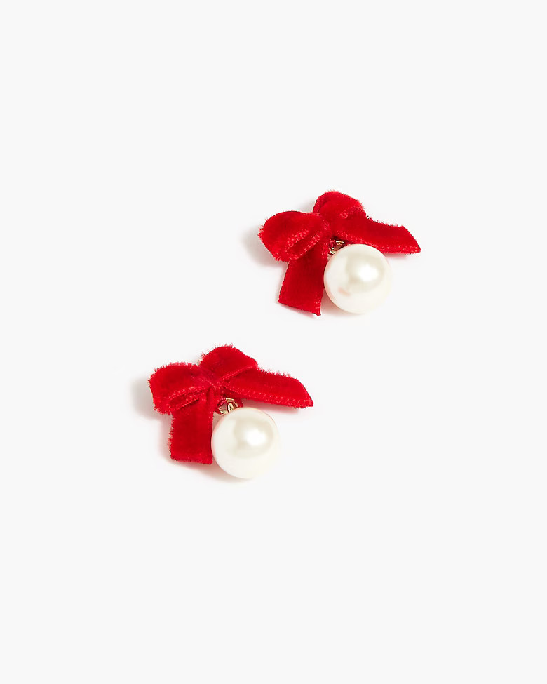 Velvet bow pearl earrings | J.Crew Factory
