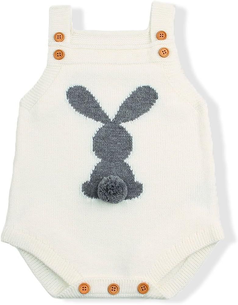 mimixiong Baby Knit Rompers Clothes Toddler Jumpsuit Easter Bunny Sleeveless Outfit | Amazon (US)