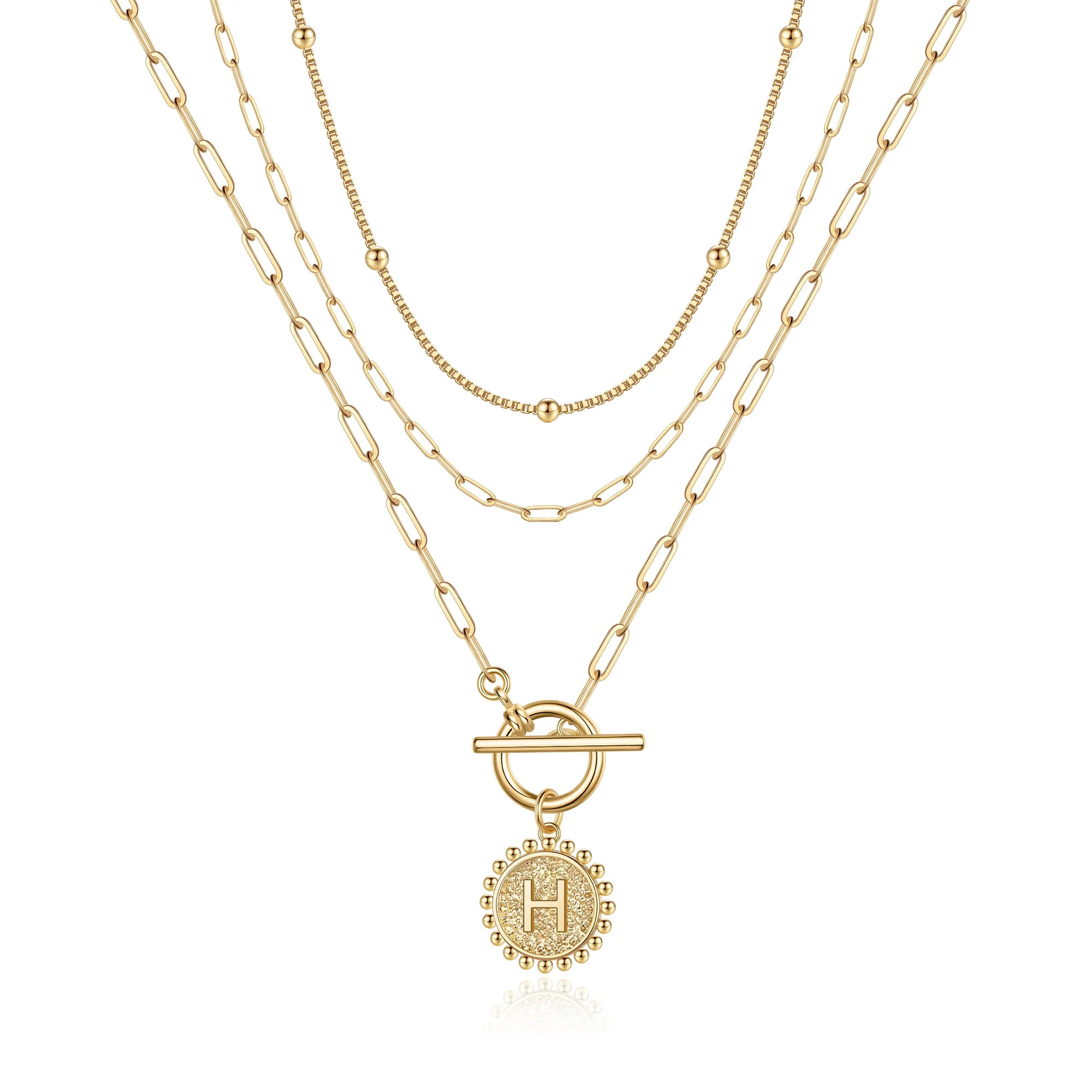 TINGN Layered Gold Initial Necklaces for Women 14K Gold Plated Paperclip Link Necklace Toggle Cla... | Walmart (US)