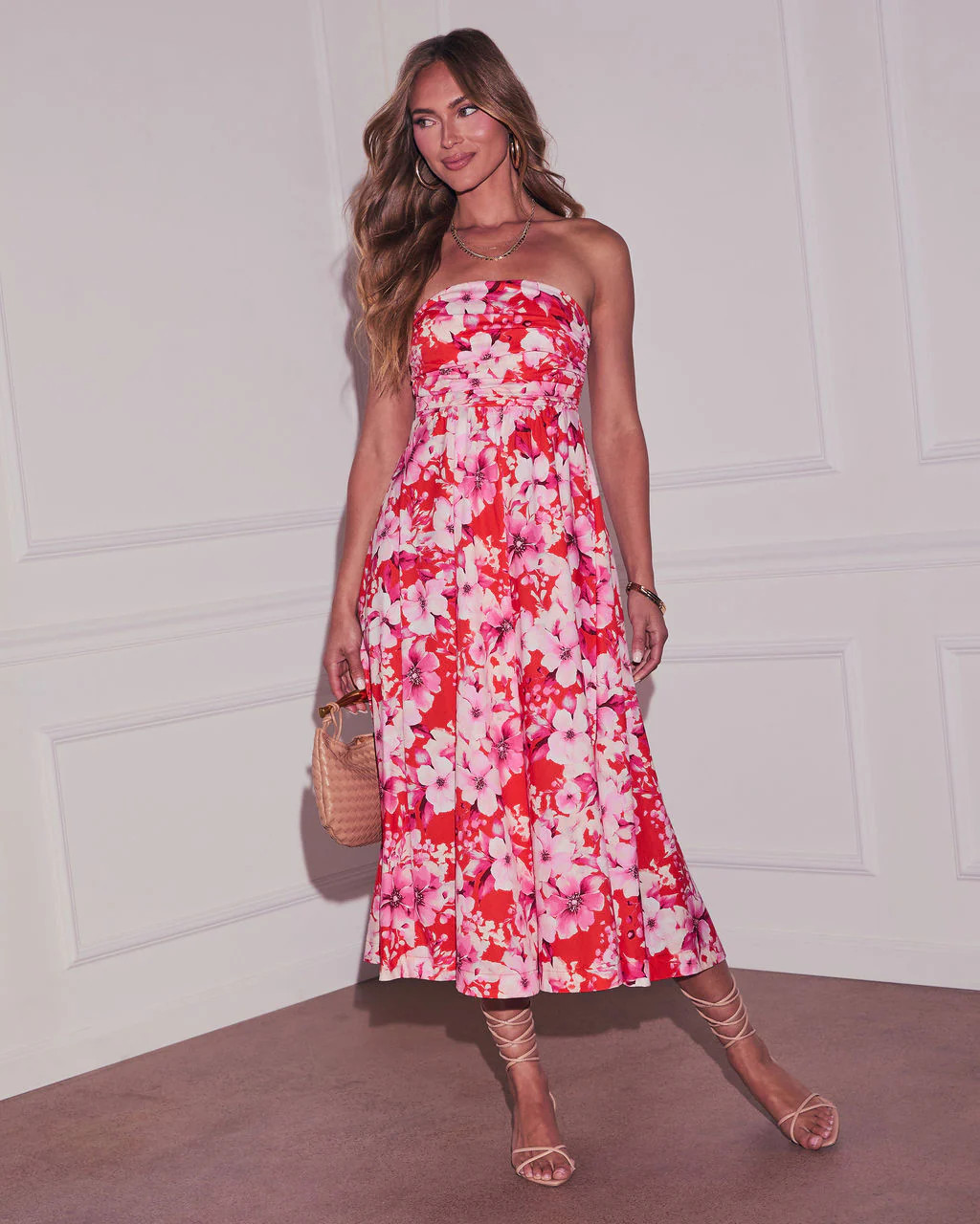 Jaycie Floral Strapless Midi Dress | VICI