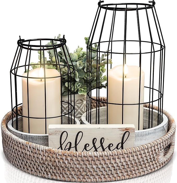 Rustic Farmhouse Lantern Decor - Stylish Decorative Lanterns for Your Living Room, Fireplace Mant... | Amazon (US)