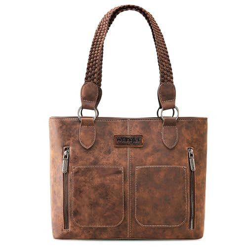Wrangler Tote Bag for Women Multi Pockets shoulder bag western purse Medium leather like Handbags with Woven Top-Handle WG78-G8317CF | Amazon (US)