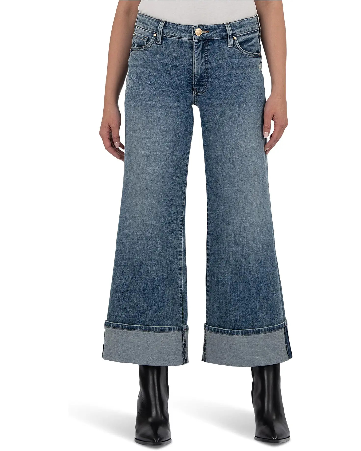 Women's KUT from the Kloth Meg High Rise Fab Ab Wide Legs Roll Up Regular Hem | Zappos.com