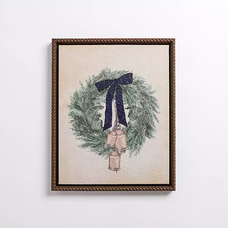 Wreath with Bells Framed Canvas Art Print | Kirklands Home | Kirklands