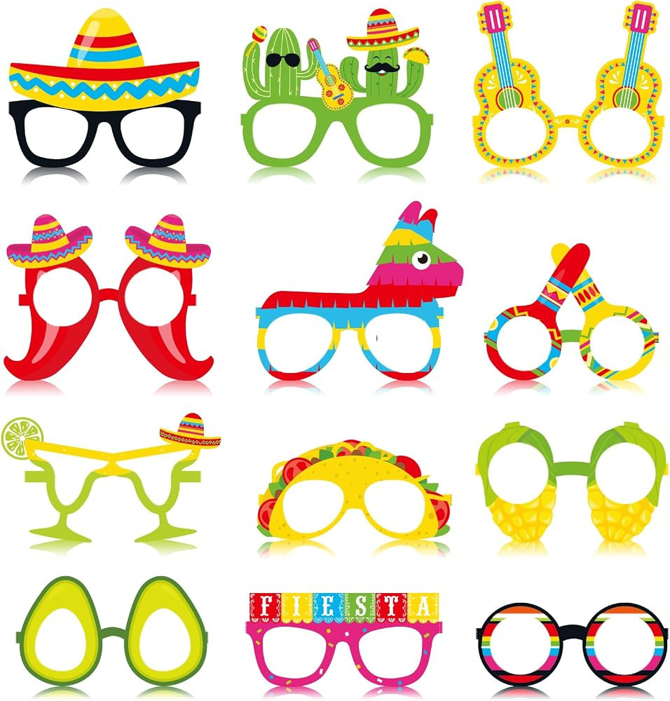 Mexican Fiesta Party Decorations Fiesta Paper Eyeglasses Taco Party Favors Fiesta Photo Booth Pro... | Amazon (US)