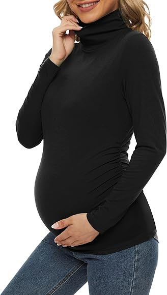 Turtleneck & Long Sleeve Maternity Shirts Side Ruched Maternity Tops for Daily Wear & Casual | Amazon (US)
