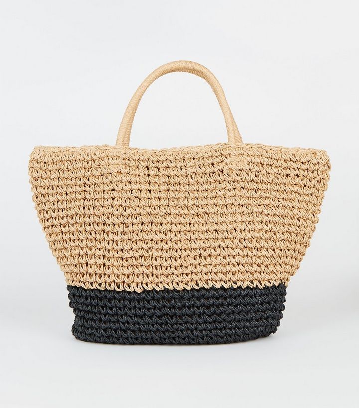 Stone Straw Effect Contrast Panel Tote Bag
						
						Add to Saved Items
						Remove from Save... | New Look (UK)