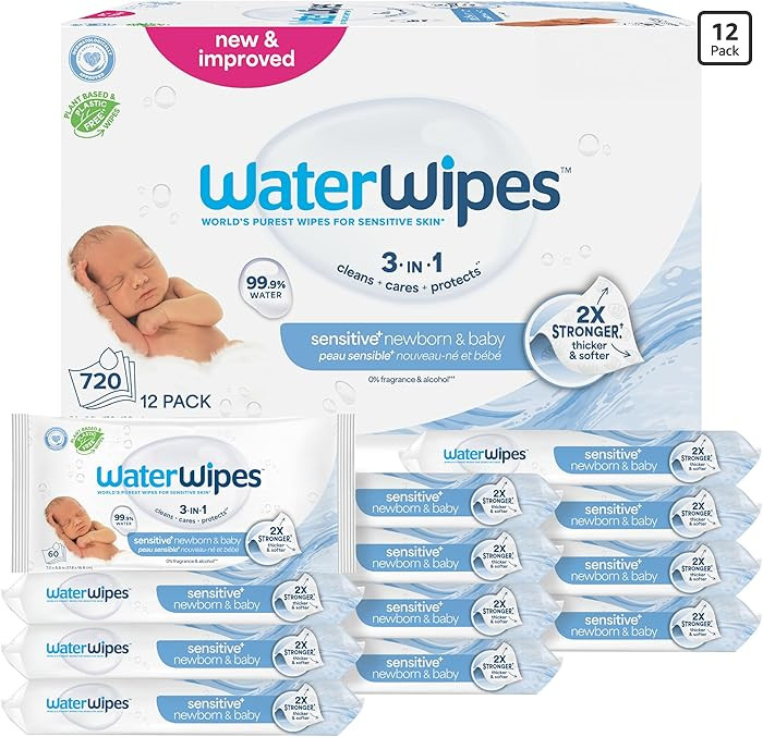 WaterWipes Sensitive+ Newborn & Baby Wipes, 3-In-1 Cleans, Cares, Protects, 99.9% Water, Unscente... | Amazon (US)