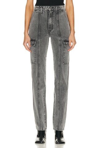 GRLFRND Harper High Rise Slim Cargo Jeans in Jones - Grey. Size 28 (also in 30, 32). | FWRD 