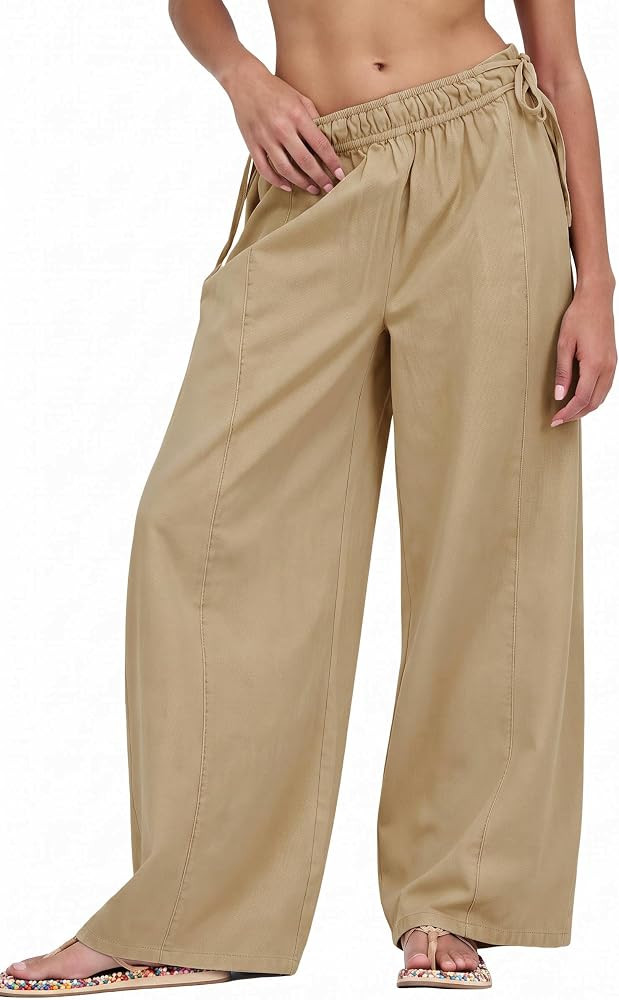 EsheSy Women Wide Leg Pants Side Tie Elastic Waist Trousers | Amazon (US)