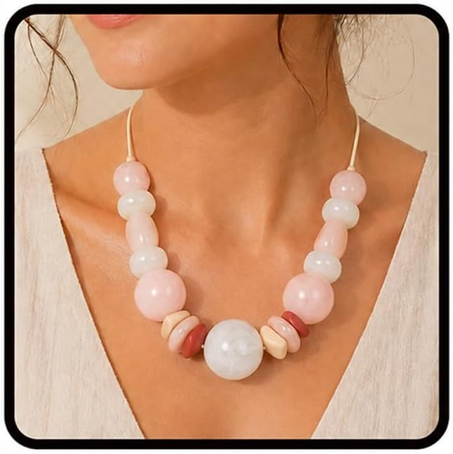 Chunky Resin Bead Necklace For Women, Boho Exaggerated Geometric Irregular Acrylic Necklace Fashi... | Amazon (US)