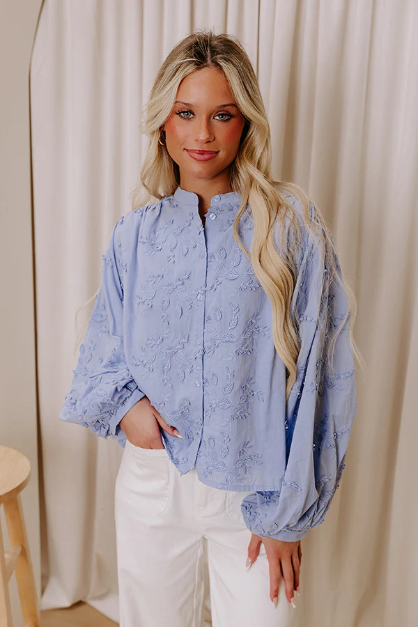 Lost In Love Embroidered Button Up in Sky Blue | Impressions Online Boutique