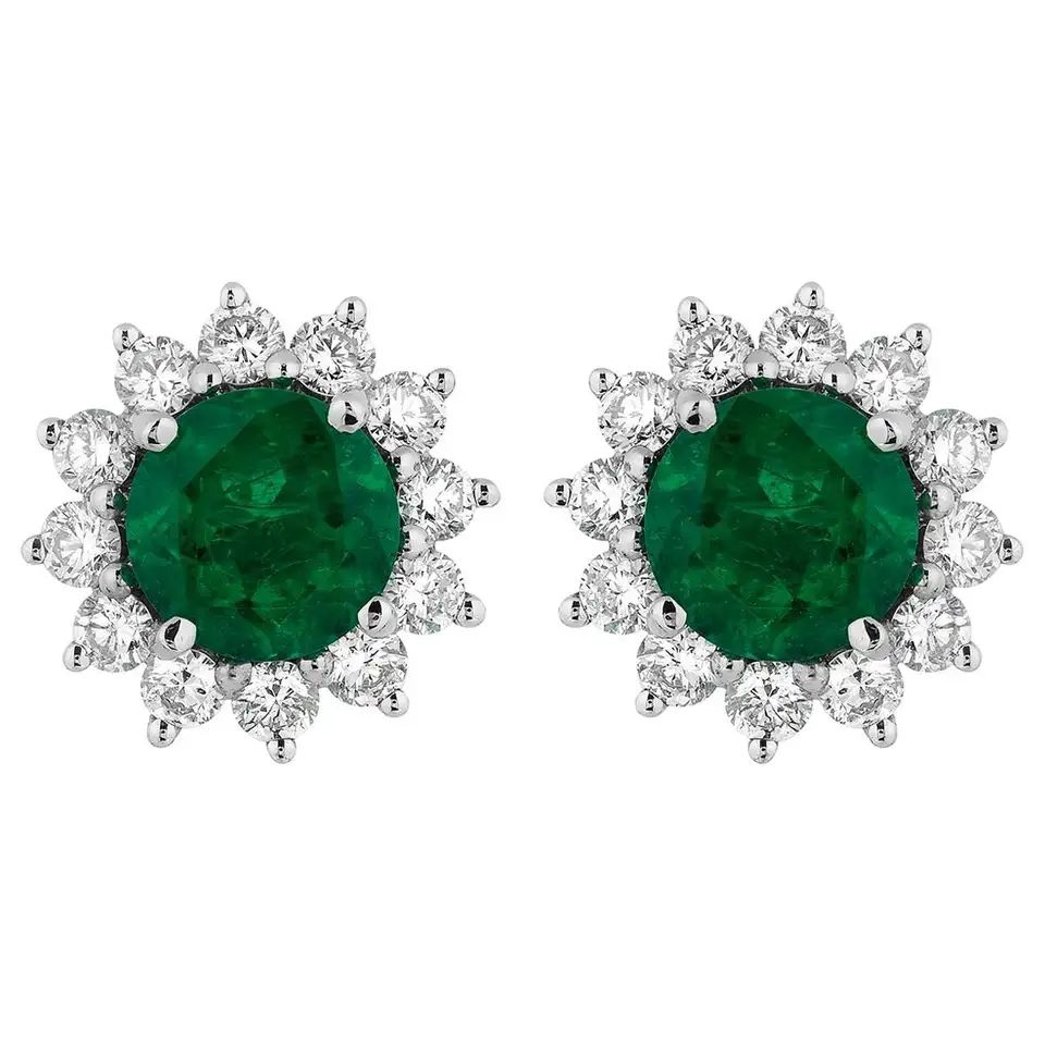 1.29 Carat Zambian Emerald Diamond Earrings | 1stDibs