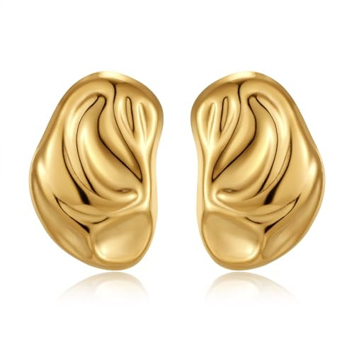 TONLUYAX Big Chunky Gold Earrings for Women Geometric Hammered Earrings Vintage Statement Trendy Jewelry | Amazon (US)