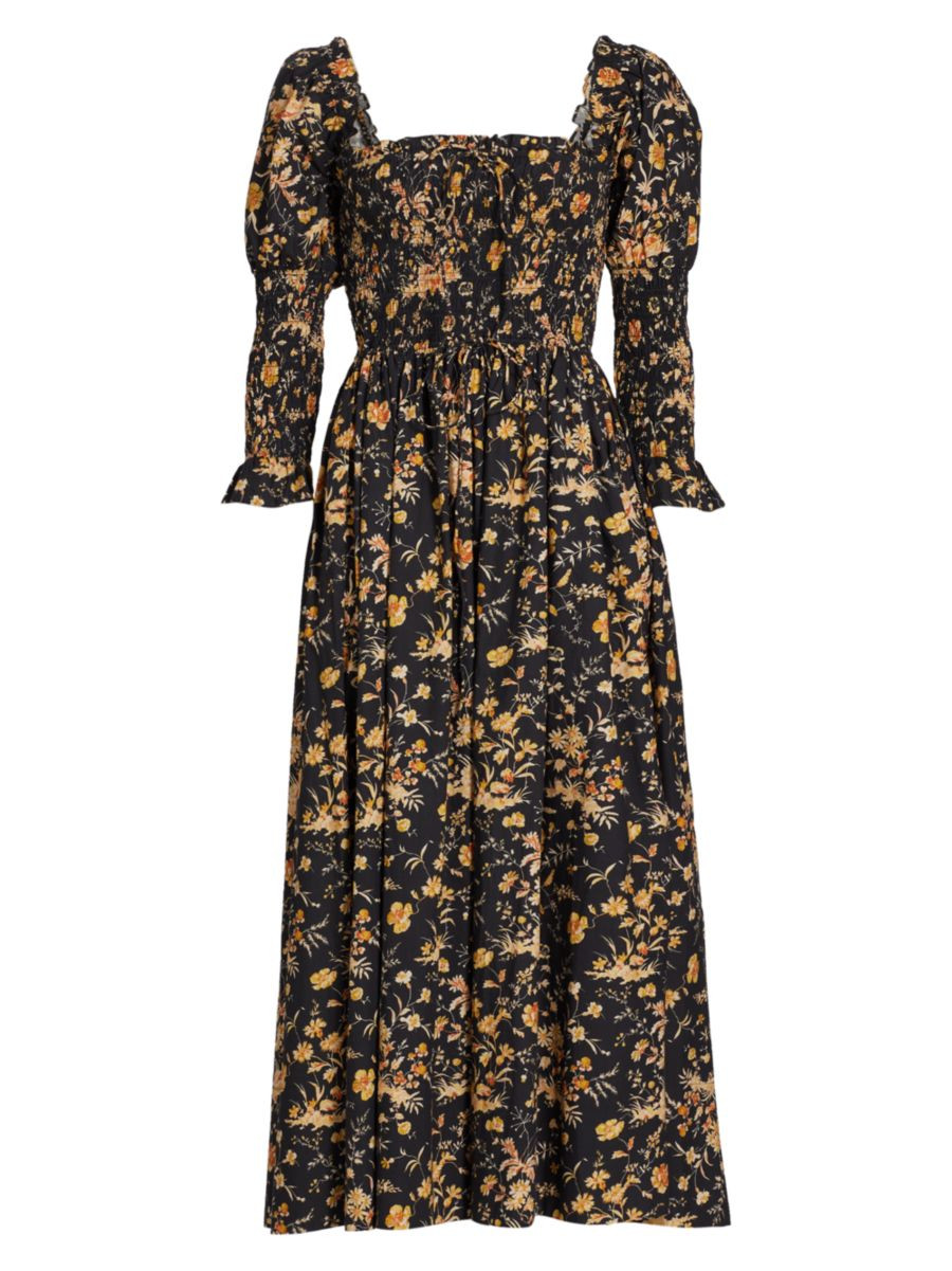 D Ô E N Bijou Printed Cotton Smocked Midi-Dress | Saks Fifth Avenue