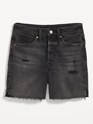 High-Waisted Button-Fly O.G. Straight Ripped Side-Slit Jean Shorts for Women -- 5-inch inseam | Old Navy (US)