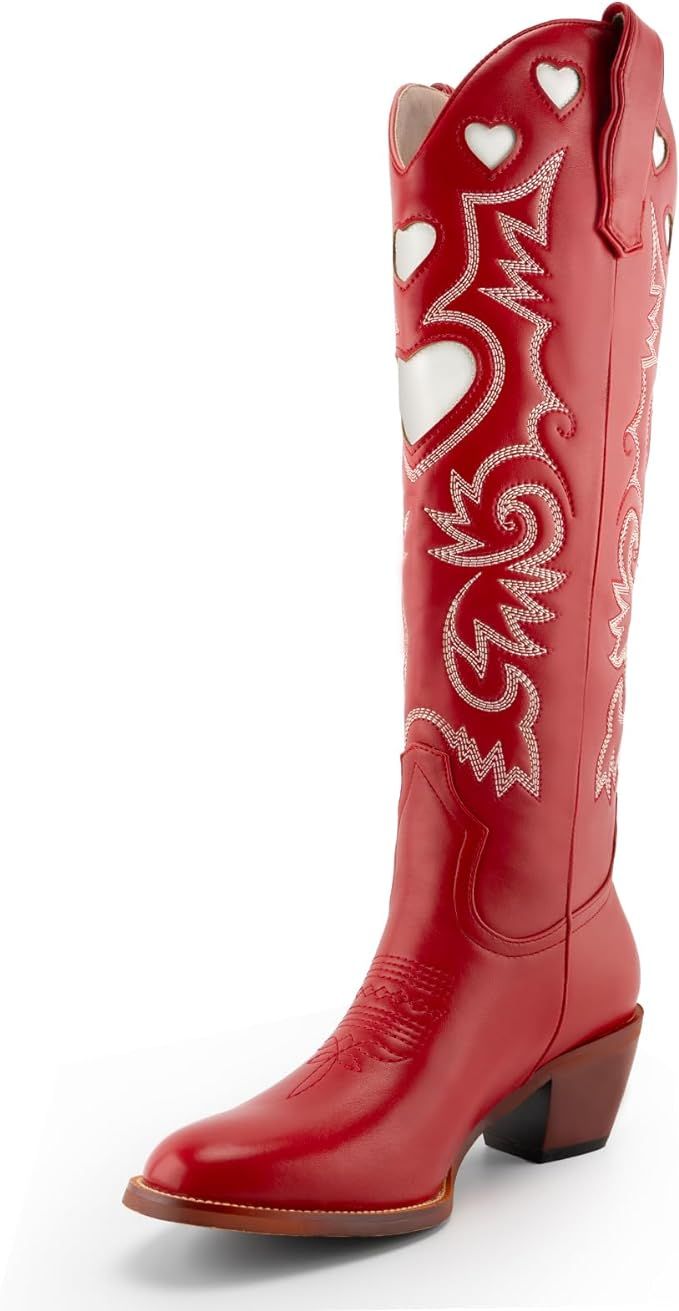 Huntarry Cowboy Boots for Women Wide Calf Knee High Cowgirl Boots Western Embroidery Poninted Toe... | Amazon (US)
