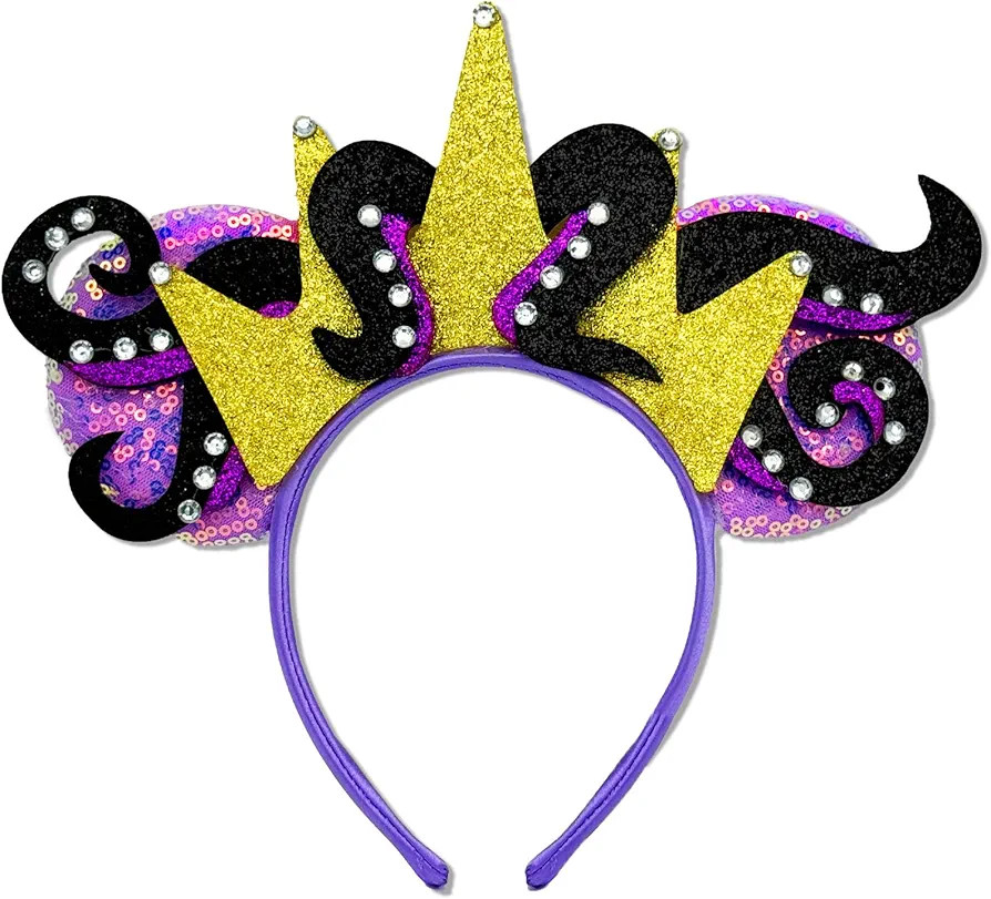 Halloween Ursula Ears Devil Horns Headband, Eye-Catching Crown Purple Sparkle Sequin, Hair Access... | Amazon (US)