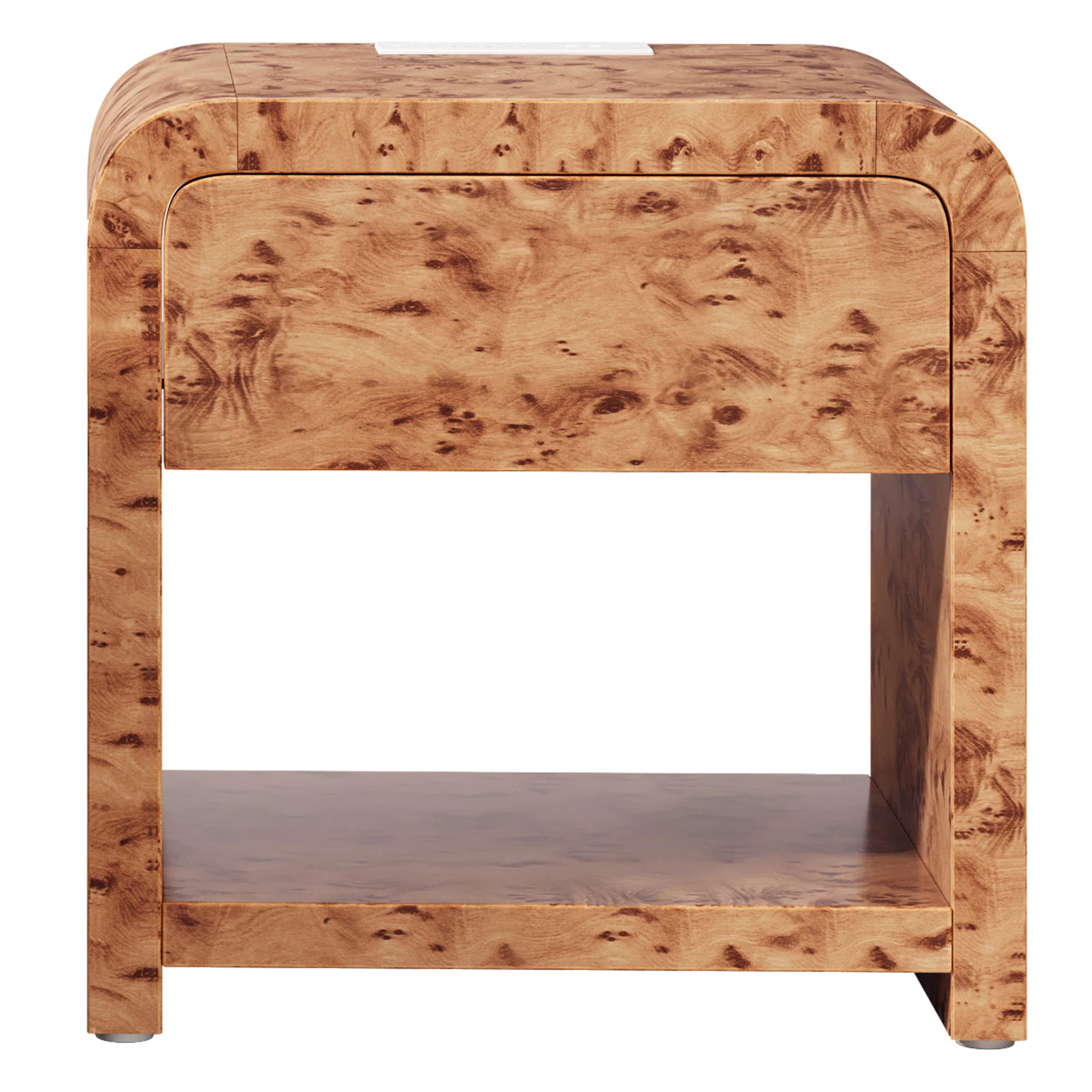 Balconera Farmhouse Beside Table With Burl Finish, Nightstand With Drawer & Charging Station | Wayfair North America