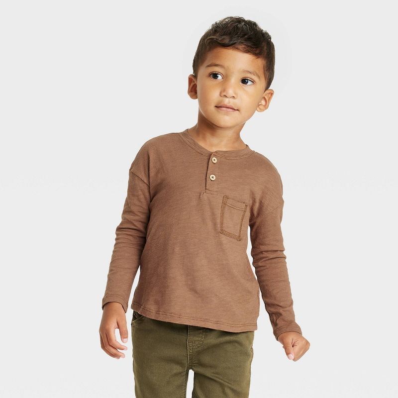 Grayson Collective Toddler Long Sleeve Henley T-Shirt - Dark Brown | Target
