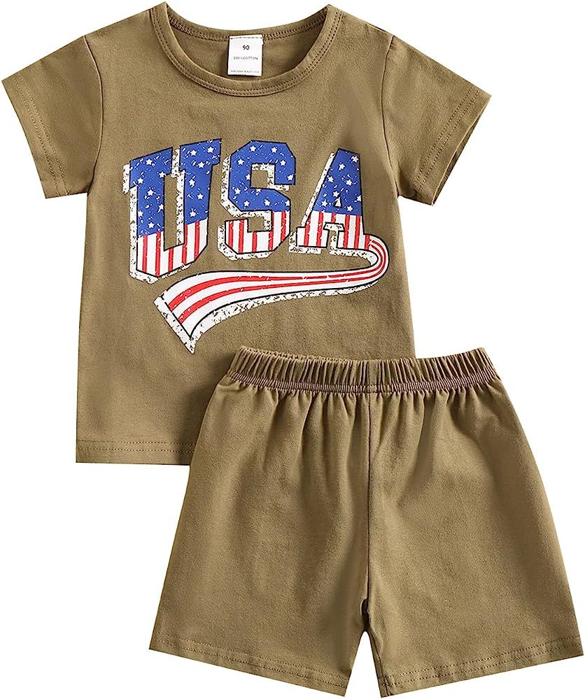 Twopumpkin 4th of July Baby Boy Outfit Toddler Fourth of July T Shirts Stars and Stripes Shorts R... | Amazon (US)