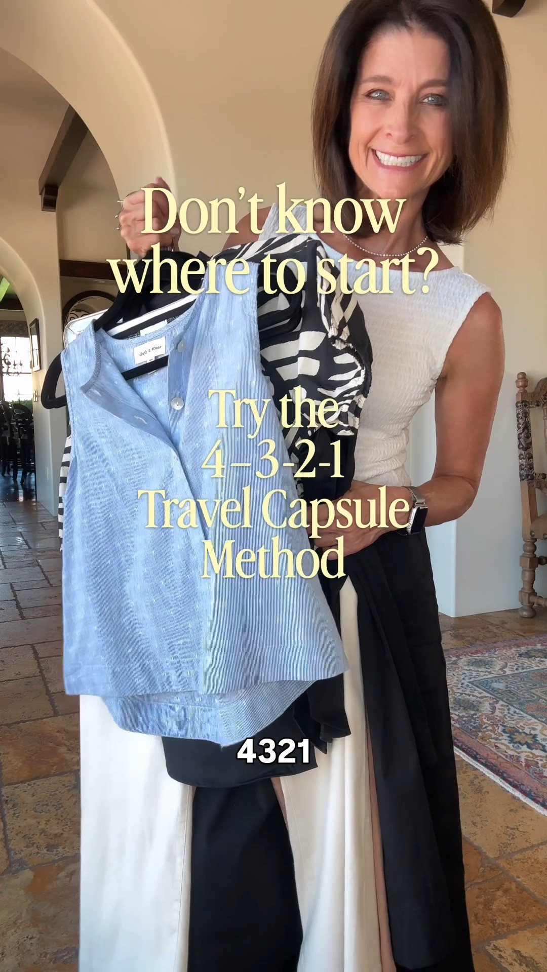 Not sure where to start when building a travel capsule wardrobe?

The 4-3-2-1 framework is one of my favorite places to begin.

✔️ 4 tops
✔️ 3 bottoms
✔️ 2 pairs of shoes
✔️ 1 outer layer

When every top works with every bottom, a small number of pieces can create a surprising number of outfit combinations.

But remember—it’s a framework, not a rule.

If I’m traveling somewhere hot and don’t plan on doing laundry, I’ll almost always add a few extra lightweight tops and sometimes a lightweight summer dress. Those pieces take up very little room, but they make a big difference in comfort.

The goal isn’t to follow someone else’s formula perfectly.

It’s to start with a simple framework, then adjust it to fit your trip.

#LTKOver40 #LTKTravel