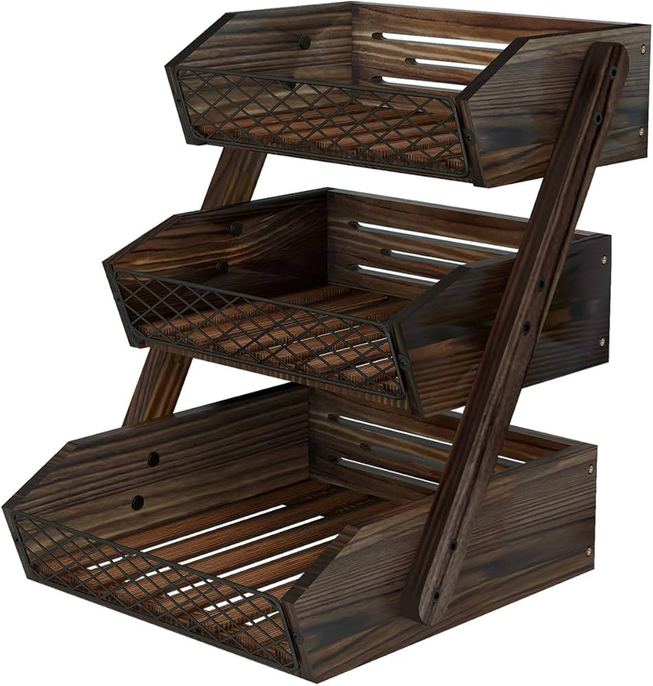 Dorhors Fruit Basket for Kitchen, 3 Tier Fruit Bowl for Kitchen Counter,Wooden Vegetable Holder f... | Amazon (US)